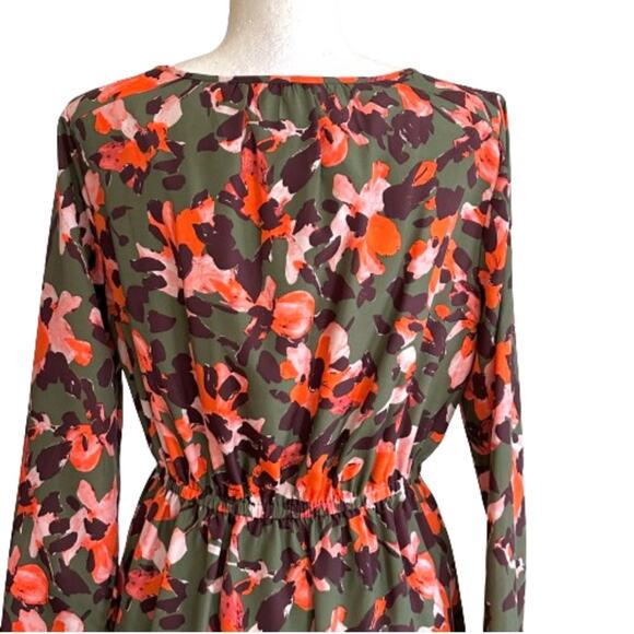 J. Crew Factory Green Orange Floral Long Sleeve Tulip Hem Lined Dress Size 6 - Picture 5 of 12